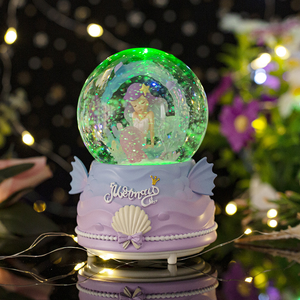 Boules à neige sirène boîte à musique enfants LED-Lit automatique effet de neige fée Style boule de verre décoration de noël cadeau résine - Product Image 3