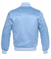 OEM ODM, veste universitaire en satin avec patchs au design personnalisé, broderie d'appliques, impression par sublimation, blouson de baseball, blouson en satin