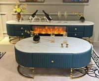Table basse rectangulaire contemporaine en bois pour salon, avec tiroirs de rangement, style italien de luxe, plateau en marbre et pieds en métal, collection 2021