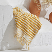 Petite serviette de cuisine à carreaux avec pompon turc, Peshkir, Pestemal/Multicolore House essuie-mains décoratifs.