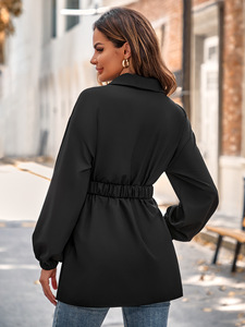 Vente en gros Mode Nouvelles Femmes Couleur Unie Col de Chemise Simple Boutonnage Ceinture Chemise Décontractée Veste à Manches Longues - Product Image 6
