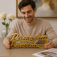 Décoration de table inspirée de la mosquée, en résine dorée, avec inscription Ramadan Kareem, pour la maison et le bureau, pour l'Aïd.