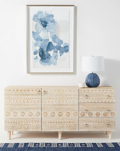 Buffet rustique de luxe à 2 portes et 3 tiroirs en bois massif de style antique sculpté bohème vintage pour salle à manger salon - Product Image 1