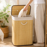 Panier à linge en bambou naturel avec couvercle et sac à linge amovible lavable en machine, panier pliable