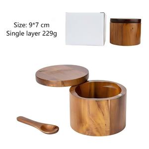 Boîte à <span class=keywords><strong>sel</strong></span> en bois d'acacia très vendue, pot à épices avec couvercle magnétique rotatif pour cuisine - Product Image 6