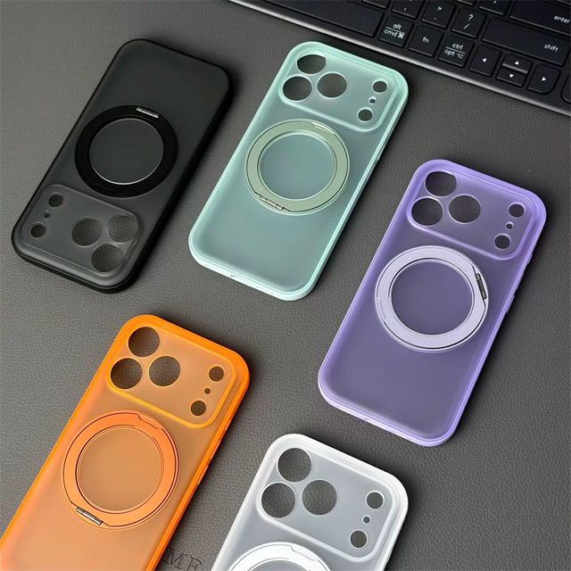 clear matte magnetic case with ring stand camera protector for iphone 17 pro max for iphone 16 phone case lens film