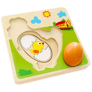 木制多层鸡鸡生长3D拼图动物鸡蛋玩具蒙特梭利玩具钉住拼图