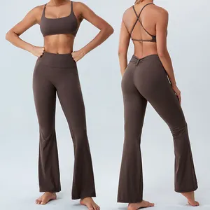 Free Design Custom Comfiest Damen-Sets Atmungsaktive High Waist Quick Dry Flared Workout Sport Yoga Damen-Sets
