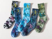 Chaussettes décontractées unisexes en coton respirant style streetwear américain, motif squelette jacquard tie-dye, chaussettes mi-mollet