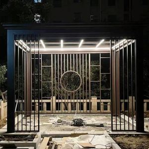 Pergola motorisée moderne 3x3m pour jardin, à lames orientables, avec structure en aluminium rétractable et revêtement pour tonnelles escamotables - Product Image 1