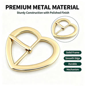 Hebilla de Cinturón con Logotipo Personalizado en Forma de Corazón, Chapada en Oro, de Aleación de Zinc, con Barra Central, Precio de Fábrica, Alta Calidad, OEM - Product Image 2