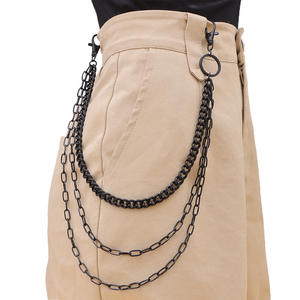 Stylish Multi Layer Black Metal Waist Chain For Denim <b>Apparel</b> Unisex Fashion <b>Accessory</b> Daily Wear Hip Hop Style Zinc Alloy - Product Image 2