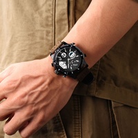 Jam Tangan Sport Pria GH120 Tali Kulit Asli Casing Aloi Diameter 47mm Dial Analog-Digital Mesin Quartz Alarm Tahan Air 3BAR untuk Aktivitas Luar Ruangan