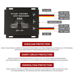 Convertisseur CC-CC <span class=keywords><strong>pour</strong></span> voiture, convertisseur abaisseur, transformateur d'alimentation <span class=keywords><strong>pour</strong></span> voiture, 30A, <span class=keywords><strong>24V</strong></span> vers <span class=keywords><strong>12V</strong></span>, haute qualité, 360W, noir, simple, NFC, surcharge - Product Image 5