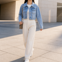 BEAUDRM Veste en jean pour filles, boutonnée, manches longues, manteau en jean, streetwear, été, bleu clair, nylon/coton, lavage en machine