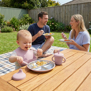 Vajilla Infantil Apta <span class=keywords><strong>para</strong></span> Lavavajillas, <span class=keywords><strong>Plato</strong></span> de Acero Inoxidable 304 <span class=keywords><strong>con</strong></span> Mangas de Silicona Extraíbles y <span class=keywords><strong>Ventosa</strong></span> - Product Image 4