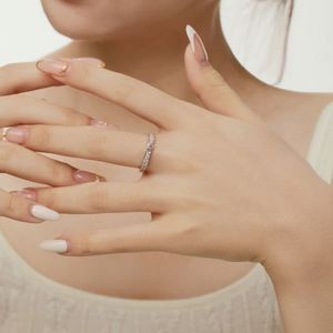 Dylam <b>Dainty</b> Design Fine 925 Silver Eternity Band 5A Cubic Zirconia Heart Love Jewelry <b>Rings</b> for Christmas Valentine's Day Gifts - Product Image 4