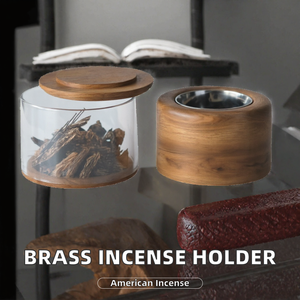 Brûleur d'encens portable en bois de noyer, écologique et durable, avec support en laiton, brûleur aromatique rond avec cendrier pour la maison - Product Image 2