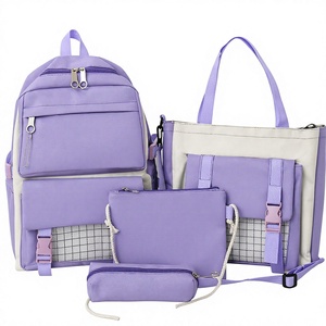 Ensemble de sacs à dos scolaires personnalisés Lilac avec logo, sac à dos souple en Oxford avec trousse pour adolescents - Product Image 1