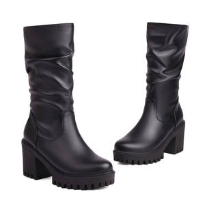 WETKISS fabbrica all'ingrosso passerella di colore solido spesso fondo antiscivolo tacco spesso <span class=keywords><strong>stivali</strong></span> <span class=keywords><strong>Nude</strong></span> nero opaco marrone <span class=keywords><strong>stivali</strong></span> per le donne - Product Image 2