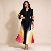 Robe longue plissée style Miyake grande taille pour femme musulmane africaine, dégradé de couleurs, col rabattu, décontractée pour soirée