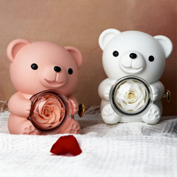 Boîte à bijoux rotative en acrylique en forme d'ours en peluche avec fleur préservée - Cadeau éternel pour la Saint-Valentin pour de multiples occasions