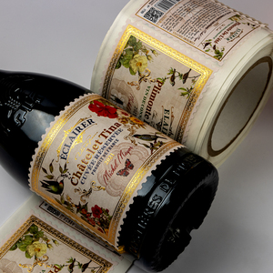 Tùy chỉnh cuộn in ấn sang trọng lá vàng rượu vang Sticker Kết cấu giấy Emboss cổ điển sang trọng bao bì nhãn cho chai rượu vang - Product Image 1