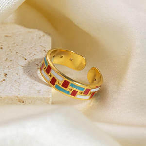 Geometric Enamel <b>Ring</b> Stainless Steel 18K Gold Plated Women's Party Jewelry Colorful Design Fashion <b>Statement</b> <b>Ring</b> - Product Image 4