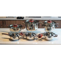 Ensemble de casseroles et poêles rouges de 12 pièces avec couvercle en verre trempé, batterie de cuisine en acier inoxydable