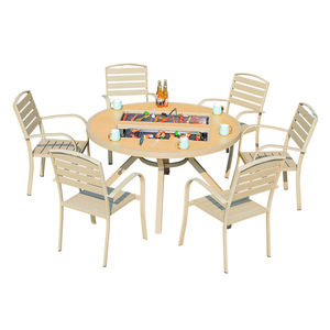 Aluminum Outdoor <b>Patio</b> <b>Table</b> Set With Grill 6 Seat <b>Round</b> Contemporary Design For Garden Restaurant Hotel Use - Product Image 1