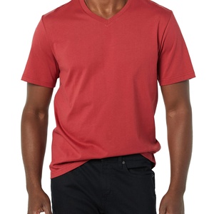Custom Logo Printed V Neck Knitted 100% Cotton Short Sleeve Streetwear Regular Fit T Shirts High Quality Customized Colors - Product Image 2