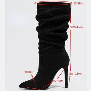 Winkle Suede Botas Dama Trendy Color Thin Heel Midi 2024 Western Leather Fashionable Women <b>Boots</b> - Product Image 6