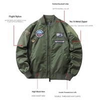 Blouson aviateur MA1 brodé multi-badges, col baseball, style vintage décontracté