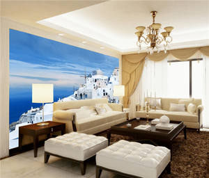 Arte de pared de vinilo con paisaje de Santorini en <span class=keywords><strong>azul</strong></span> y blanco, estilo moderno, impermeable, decoración del hogar, pintura para sala de estar, dormitorio, baño, hogar - Product Image 2