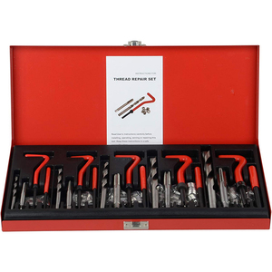 Jeu de 131 pièces métriques HSS 45 #   Kit d'outils de <span class=keywords><strong>réparation</strong></span> de filetages <span class=keywords><strong>Helicoil</strong></span> en acier pour véhicules M5-M12, marque SOOLU, garantie 12 mois - Product Image 1