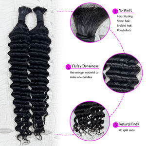 Tresses Boho en vrac de tressage de vague profonde naturelle vierge non traitée cheveux humains sans trame pour tresser des extensions de cheveux humains - Product Image 4
