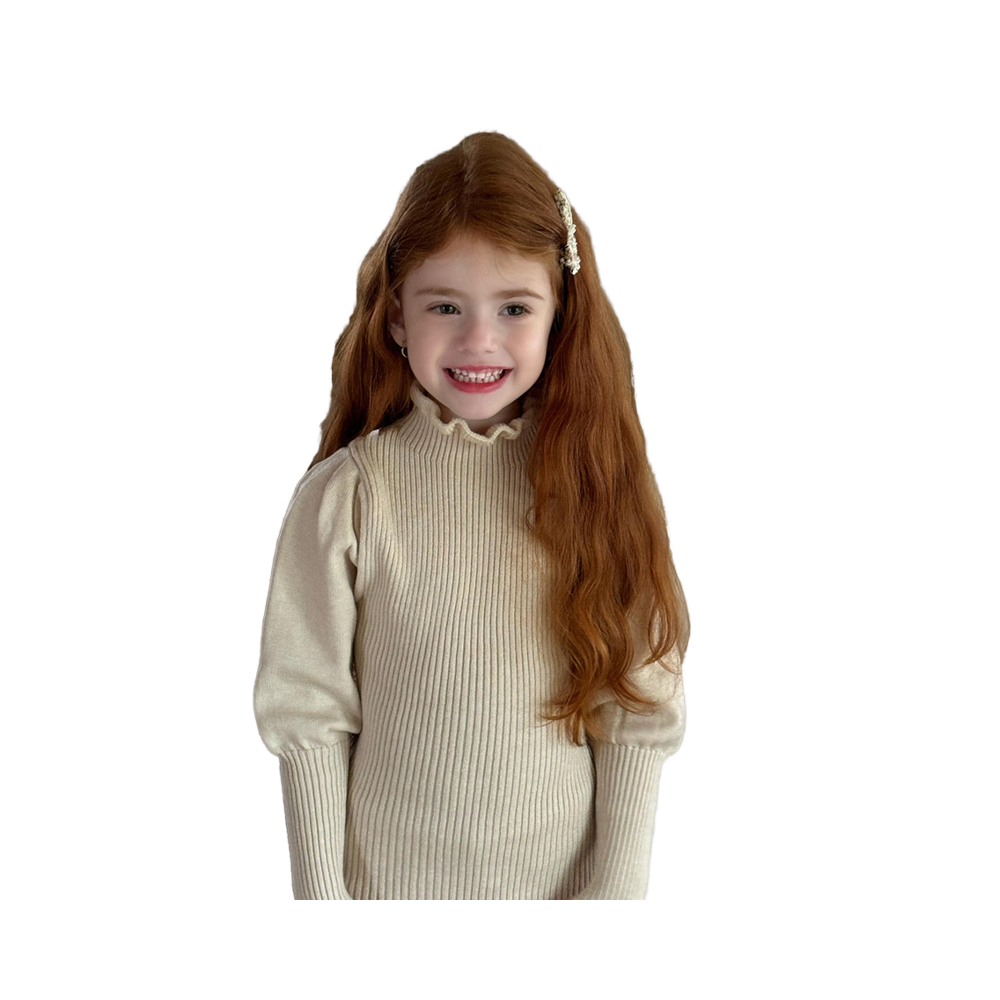 Korean Style Half-Turtleneck Puff Sleeve Sweater for Girls Winter