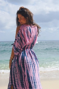 Vêtements de plage Tie Dye Maxi Dress Loose Fit Style bohème avec taille élastique glands manches Sexy V décolleté Design respirant - Product Image 3