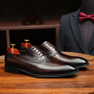 Eleganti <span class=keywords><strong>Scarpe</strong></span> Oxford Marroni Anticato da <span class=keywords><strong>Uomo</strong></span> in Vera Pelle con Tacco Basso, Classiche Britanniche Vintage con Punta a Cappello, Formali - Product Image 3