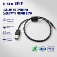 Cable USB 2.0 a macho con extremos desforrados y estañados, con núcleo de ferrita y alivio de tensión SR, cable USB tipo pigtail antiinterferencias