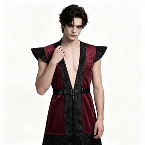 Haut ajusté long à volants de style rétro médiéval britannique rouge bordeaux, idéal pour Halloween (inspiration européenne et américaine) - Product Image 1