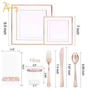 Haute qualité Banquet argent or Rose or bordé luxe couverts fête de mariage assiettes ensembles en plastique vaisselle <span class=keywords><strong>jetable</strong></span> - Product Image 4