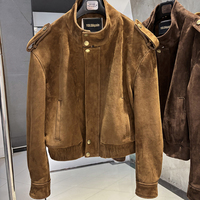 Blouson Bomber en Daim pour Femme, Coupe Oversize Courte, Col Montant, Boutons Pression, Ceinture Côtelée, Vêtement d'extérieur, Vente en Gros Personnalisée