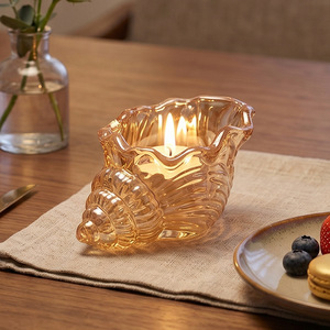 Portacandele in Vetro Ambrato a Forma <span class=keywords><strong>di</strong></span> Conchiglia in Stile Nordico Minimalista, Decorazione Romantica da Tavolo, Accessorio Creativo per la Casa - Product Image 3
