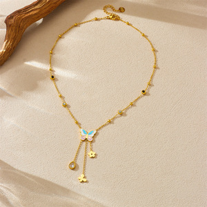 Butterfly Pendant Necklace Stainless Steel Colorful Enamel Chain Tassel Design For Women Gift Jewelry - Product Image 3