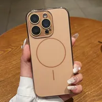 Coque magnétique mate plaquée pour iPhone 17 16 Pro Max 15 14 Plus 13 12 11 avec protection d'objectif et chargement sans fil