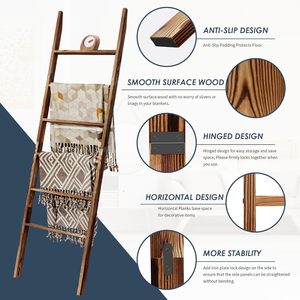 Étagère échelle décorative 6 niveaux en <span class=keywords><strong>bois</strong></span> pour couvertures, couettes et serviettes, style rustique vintage, écologique, pour salon - Product Image 4