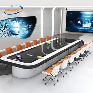 2024 Luxus modernes Design ovales hölzernes Büro Konferenztisch Treffen 20-Sitzer Büroschreibtisch mit bescheidenem Paneel für Büroräume
