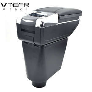 Vtear pour <span class=keywords><strong>Renault</strong></span> Clio 2 Accoudoir en cuir avec boîte de rangement centrale, surpiqûres rouges, accessoire intérieur de voiture en ABS - Product Image 4