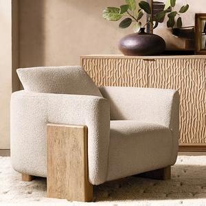 Fauteuil d'appoint de salon au design moderne avec cadre en bois massif de chêne/frêne et tissu, fauteuil simple - Product Image 1